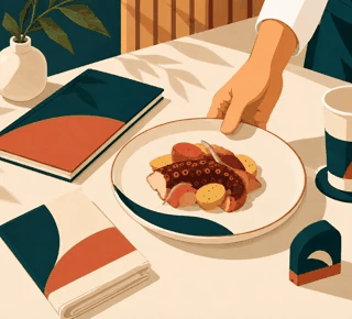 Una escena gastronómica que representa identidad y reconocimiento de marca en un negocio de comida.