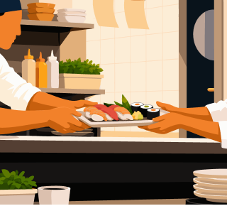 A food-service work scene representing coordination and execution within daily operations.