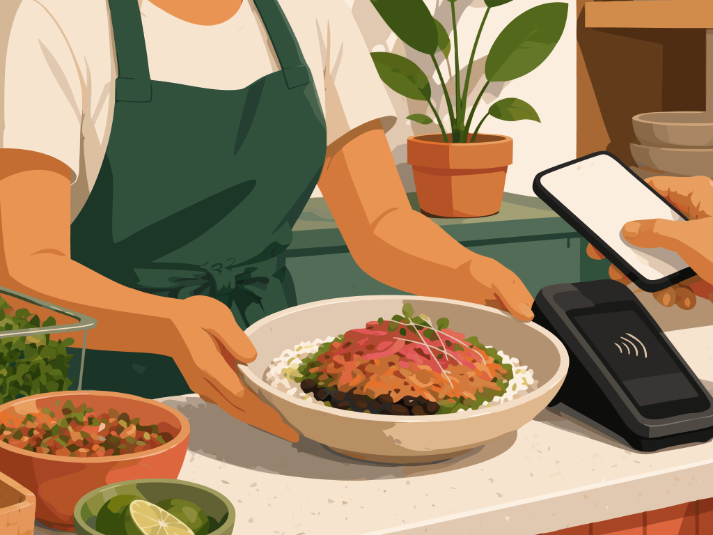 Dishes and business elements shown as connected parts of profitability.