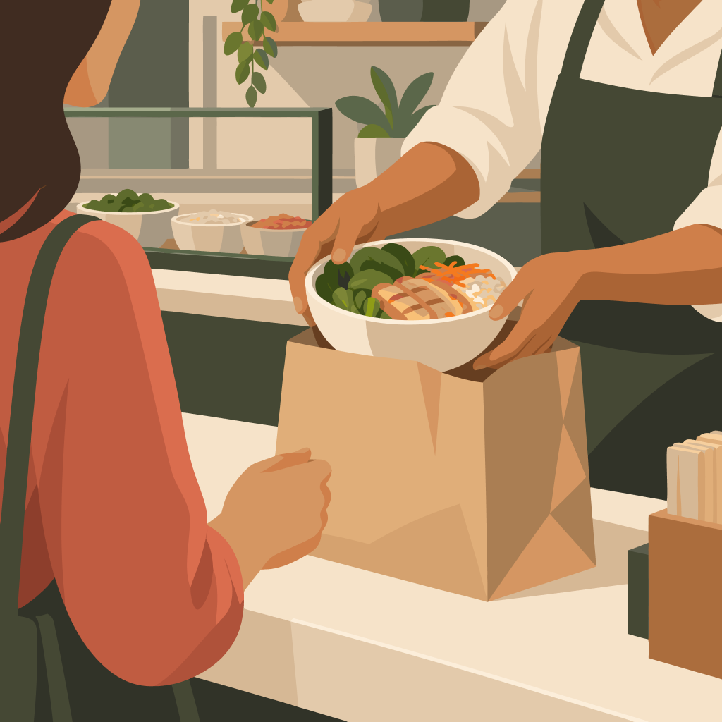 A customer moves from considering an option to completing an order in a clear buying experience.