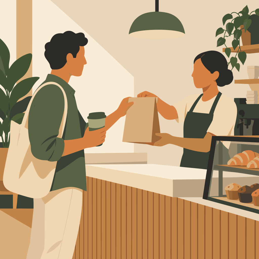 A food-service purchase repeats at different moments to represent recurring purchases without assuming why they happened.